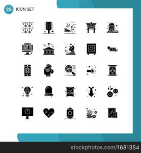 Pictogram Set of 25 Simple Solid Glyphs of female anchor, china, spa salon, bridge, crush Editable Vector Design Elements