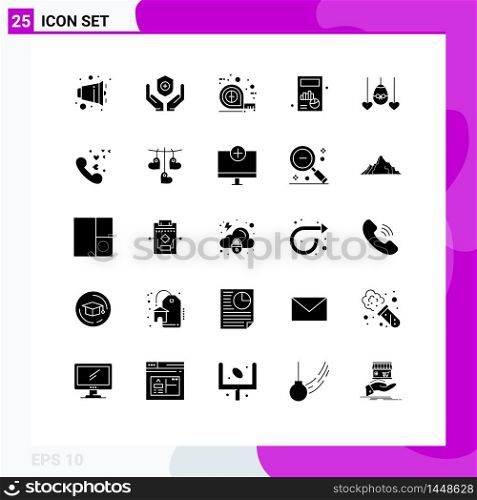Pictogram Set of 25 Simple Solid Glyphs of heart, graph, measuring, chart, business Editable Vector Design Elements