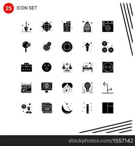 Pictogram Set of 25 Simple Solid Glyphs of interior, museum, cigar, government, administration Editable Vector Design Elements
