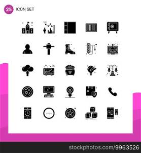 Pictogram Set of 25 Simple Solid Glyphs of locker, shopping, management, ecommerce, barcode Editable Vector Design Elements