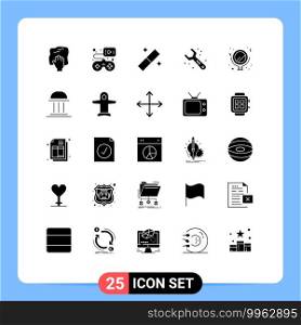 Pictogram Set of 25 Simple Solid Glyphs of makeup, wrench, video game, tools, adjustable Editable Vector Design Elements