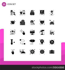 Pictogram Set of 25 Simple Solid Glyphs of nature, sub flower, email, presentation, graph Editable Vector Design Elements