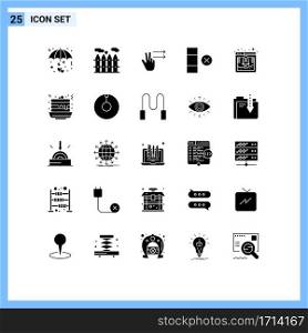 Pictogram Set of 25 Simple Solid Glyphs of pancake, fast, gesture, database, row Editable Vector Design Elements