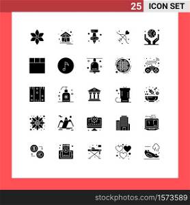 Pictogram Set of 25 Simple Solid Glyphs of planet, globe in hand, marker, environment, marriage Editable Vector Design Elements