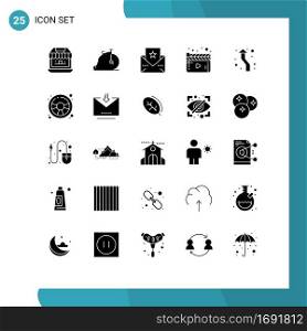 Pictogram Set of 25 Simple Solid Glyphs of up, arrow, greeting, video, movie Editable Vector Design Elements