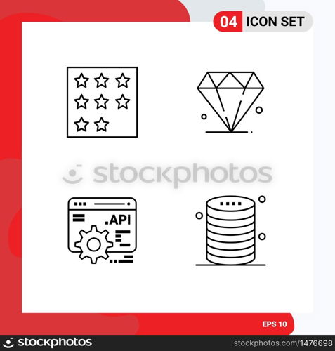 Pictogram Set of 4 Simple Filledline Flat Colors of achievement, api concept, rank, jewl, cloud Editable Vector Design Elements