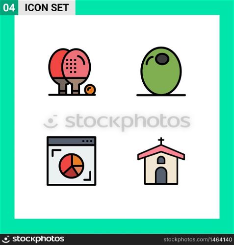 Pictogram Set of 4 Simple Filledline Flat Colors of activities, browser, game, food, internet Editable Vector Design Elements