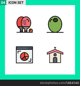Pictogram Set of 4 Simple Filledline Flat Colors of activities, browser, game, food, internet Editable Vector Design Elements