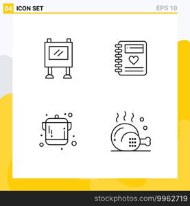 Pictogram Set of 4 Simple Filledline Flat Colors of advertisement, kitchen, poster, heart, chicken Editable Vector Design Elements