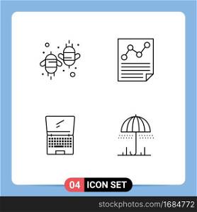 Pictogram Set of 4 Simple Filledline Flat Colors of agriculture, report, ecology, document, monitor Editable Vector Design Elements