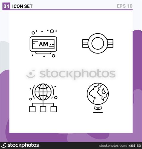 Pictogram Set of 4 Simple Filledline Flat Colors of alarm, globe, time, military, link Editable Vector Design Elements