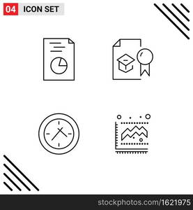 Pictogram Set of 4 Simple Filledline Flat Colors of analytics, time, certificate, study, diagram Editable Vector Design Elements