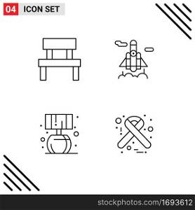 Pictogram Set of 4 Simple Filledline Flat Colors of bench, living, interior, space, hiv Editable Vector Design Elements