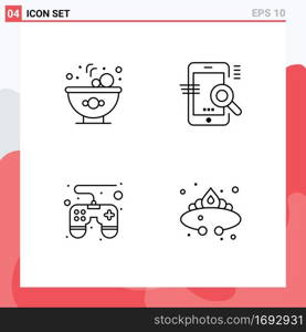 Pictogram Set of 4 Simple Filledline Flat Colors of bowl, game pad, search, seo, crown Editable Vector Design Elements