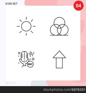 Pictogram Set of 4 Simple Filledline Flat Colors of brightness, recording, rgb, mic, up Editable Vector Design Elements