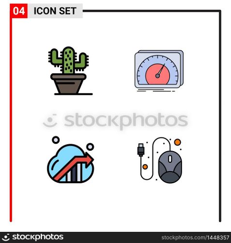 Pictogram Set of 4 Simple Filledline Flat Colors of cactus, cloud, dashboard, test, seo Editable Vector Design Elements