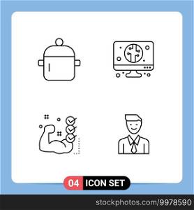 Pictogram Set of 4 Simple Filledline Flat Colors of cooking, checklist, kitchen, computer, routine Editable Vector Design Elements