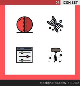 Pictogram Set of 4 Simple Filledline Flat Colors of cricket ball, communication, solid ball, dna, settings Editable Vector Design Elements