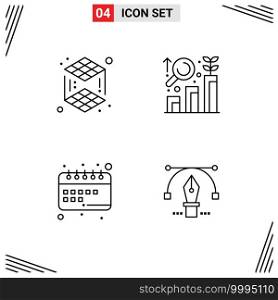 Pictogram Set of 4 Simple Filledline Flat Colors of cube, schedule, research, growth, study Editable Vector Design Elements