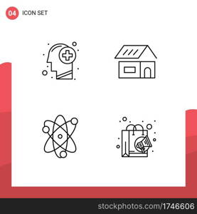 Pictogram Set of 4 Simple Filledline Flat Colors of head, achievement, mind, build, science Editable Vector Design Elements