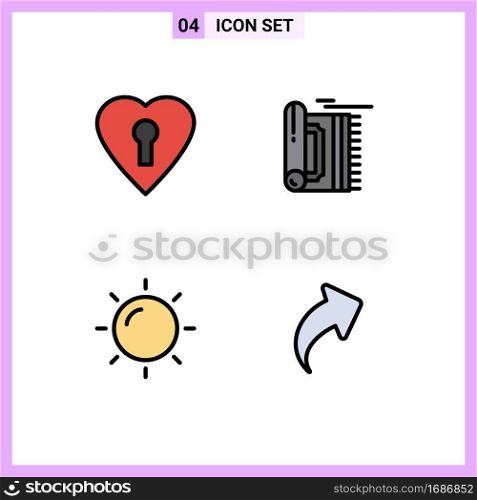 Pictogram Set of 4 Simple Filledline Flat Colors of heart, summer, carpet, pray, vacation Editable Vector Design Elements