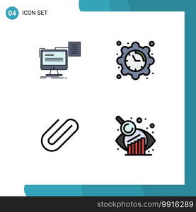 Pictogram Set of 4 Simple Filledline Flat Colors of resume, attachment, cv, clock, clip Editable Vector Design Elements