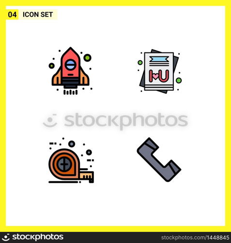 Pictogram Set of 4 Simple Filledline Flat Colors of rocket, scale, card, measuring, contact Editable Vector Design Elements