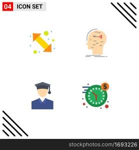 Pictogram Set of 4 Simple Flat Icons of arrow, mind, right, hack, education Editable Vector Design Elements
