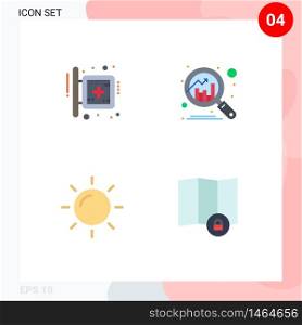 Pictogram Set of 4 Simple Flat Icons of board, sun, sign, chart, location Editable Vector Design Elements