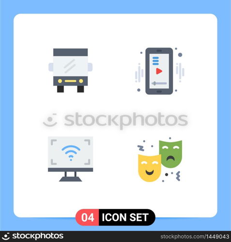 Pictogram Set of 4 Simple Flat Icons of bus, multimedia, travel, player, smart Editable Vector Design Elements