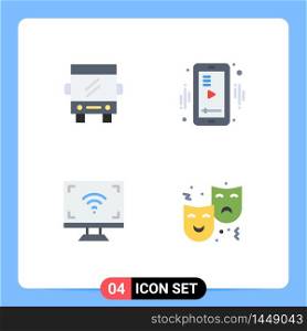 Pictogram Set of 4 Simple Flat Icons of bus, multimedia, travel, player, smart Editable Vector Design Elements