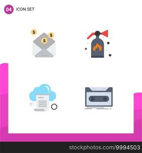 Pictogram Set of 4 Simple Flat Icons of business, document, message, security, computing Editable Vector Design Elements