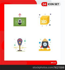 Pictogram Set of 4 Simple Flat Icons of cash, shuttle, box, meter, 5 Editable Vector Design Elements