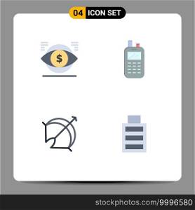 Pictogram Set of 4 Simple Flat Icons of eye, archery, finance, radio, target Editable Vector Design Elements