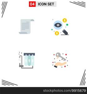 Pictogram Set of 4 Simple Flat Icons of file, filter, usa, dollar, purification Editable Vector Design Elements