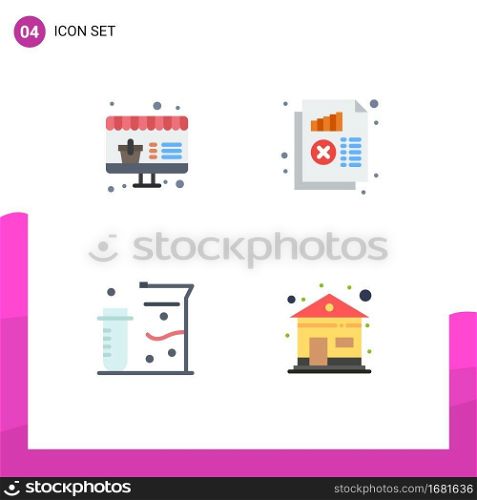 Pictogram Set of 4 Simple Flat Icons of online, flasks, document, monitoring, science Editable Vector Design Elements