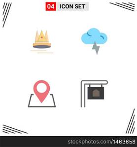 Pictogram Set of 4 Simple Flat Icons of premuim, pin, marketing, weather, house Editable Vector Design Elements