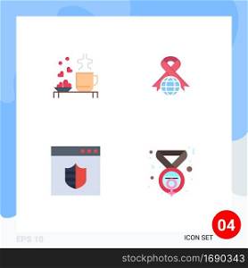 Pictogram Set of 4 Simple Flat Icons of tea, world, love, care, secure Editable Vector Design Elements