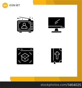 Pictogram Set of 4 Simple Solid Glyphs of ad, pc, man, monitor, internet Editable Vector Design Elements