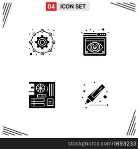 Pictogram Set of 4 Simple Solid Glyphs of affiliate, computer, working, view, mainboard Editable Vector Design Elements