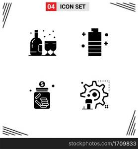 Pictogram Set of 4 Simple Solid Glyphs of alcohol, banking, bottle, energy, investment Editable Vector Design Elements