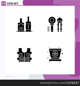 Pictogram Set of 4 Simple Solid Glyphs of alcohol, jacket, bottles, compass, safety Editable Vector Design Elements