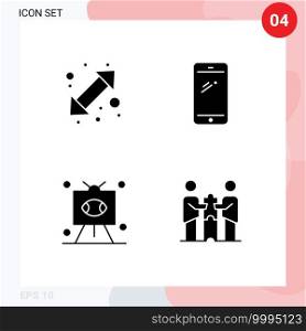 Pictogram Set of 4 Simple Solid Glyphs of arrow, football, up down, mobile, rugby Editable Vector Design Elements