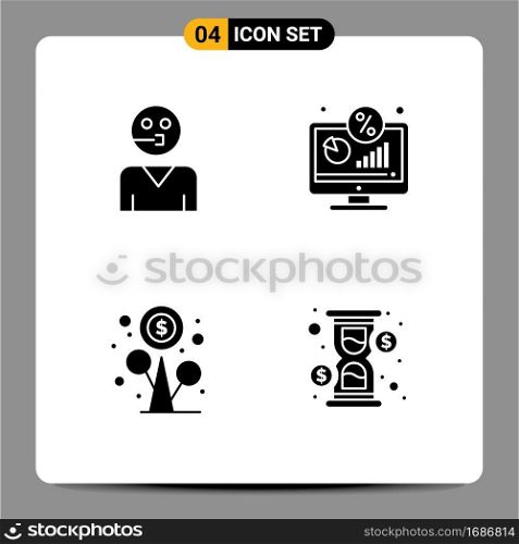 Pictogram Set of 4 Simple Solid Glyphs of avatar, screen, support, display, flower Editable Vector Design Elements