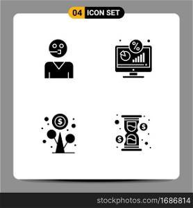 Pictogram Set of 4 Simple Solid Glyphs of avatar, screen, support, display, flower Editable Vector Design Elements