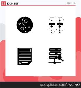 Pictogram Set of 4 Simple Solid Glyphs of beauty, data, style, dangling earrings, page Editable Vector Design Elements
