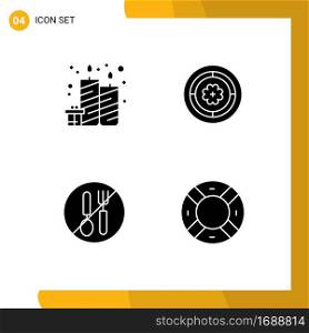 Pictogram Set of 4 Simple Solid Glyphs of birthday, no, party, circle, spoon Editable Vector Design Elements