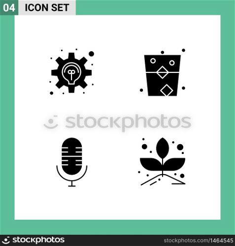 Pictogram Set of 4 Simple Solid Glyphs of business, live, development, drink, microphone Editable Vector Design Elements