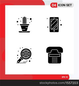 Pictogram Set of 4 Simple Solid Glyphs of cactus, graph, phone, analysis, call Editable Vector Design Elements