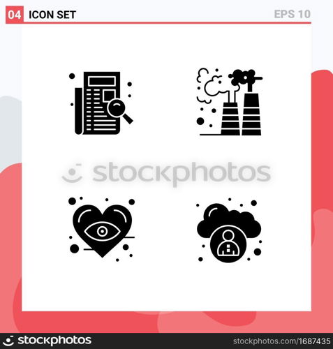 Pictogram Set of 4 Simple Solid Glyphs of check, eye, listing, gas, love Editable Vector Design Elements